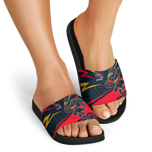 Adelaide Crows Australian Football Slide Sandals Fierce Mascot Spirit With Indigenous Pattern Art