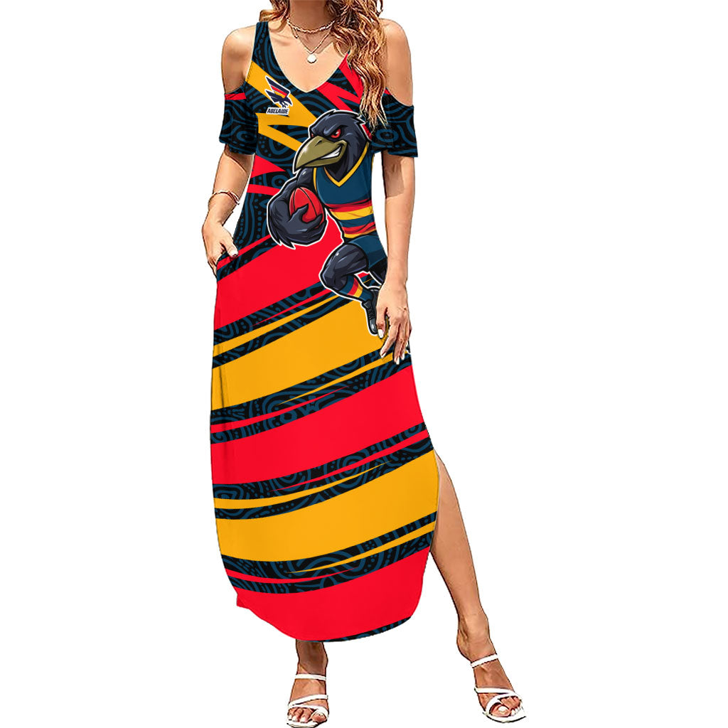 Adelaide Crows Australian Football Summer Maxi Dress Fierce Mascot Spirit With Indigenous Pattern Art