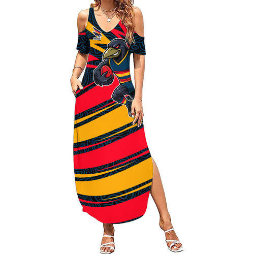 Adelaide Crows Australian Football Summer Maxi Dress Fierce Mascot Spirit With Indigenous Pattern Art