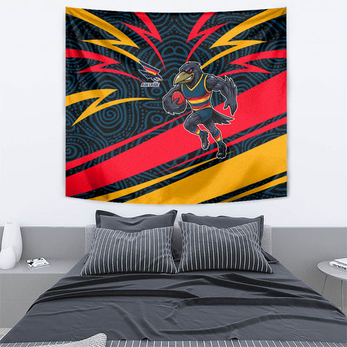 Adelaide Crows Australian Football Tapestry Fierce Mascot Spirit With Indigenous Pattern Art