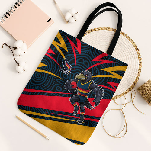 Adelaide Crows Australian Football Tote Bag Fierce Mascot Spirit With Indigenous Pattern Art