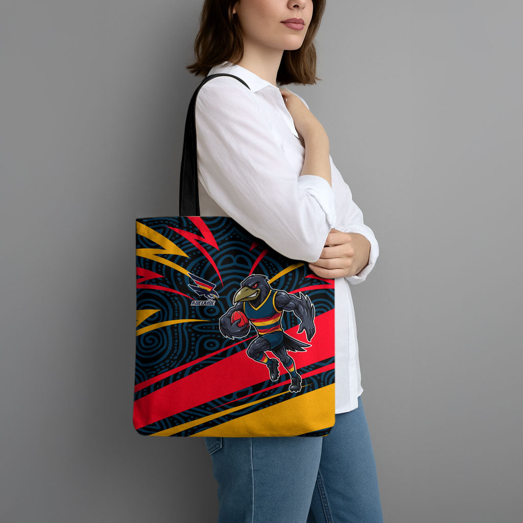 Adelaide Crows Australian Football Tote Bag Fierce Mascot Spirit With Indigenous Pattern Art
