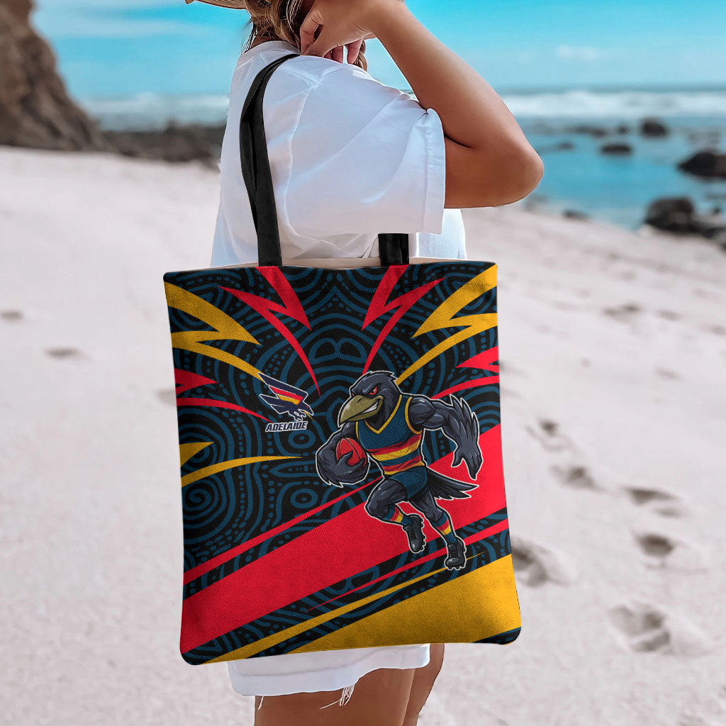 Adelaide Crows Australian Football Tote Bag Fierce Mascot Spirit With Indigenous Pattern Art