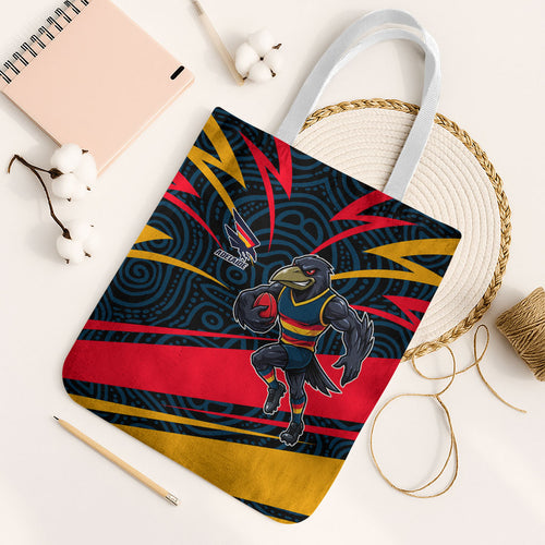 Adelaide Crows Australian Football Tote Bag Fierce Mascot Spirit With Indigenous Pattern Art