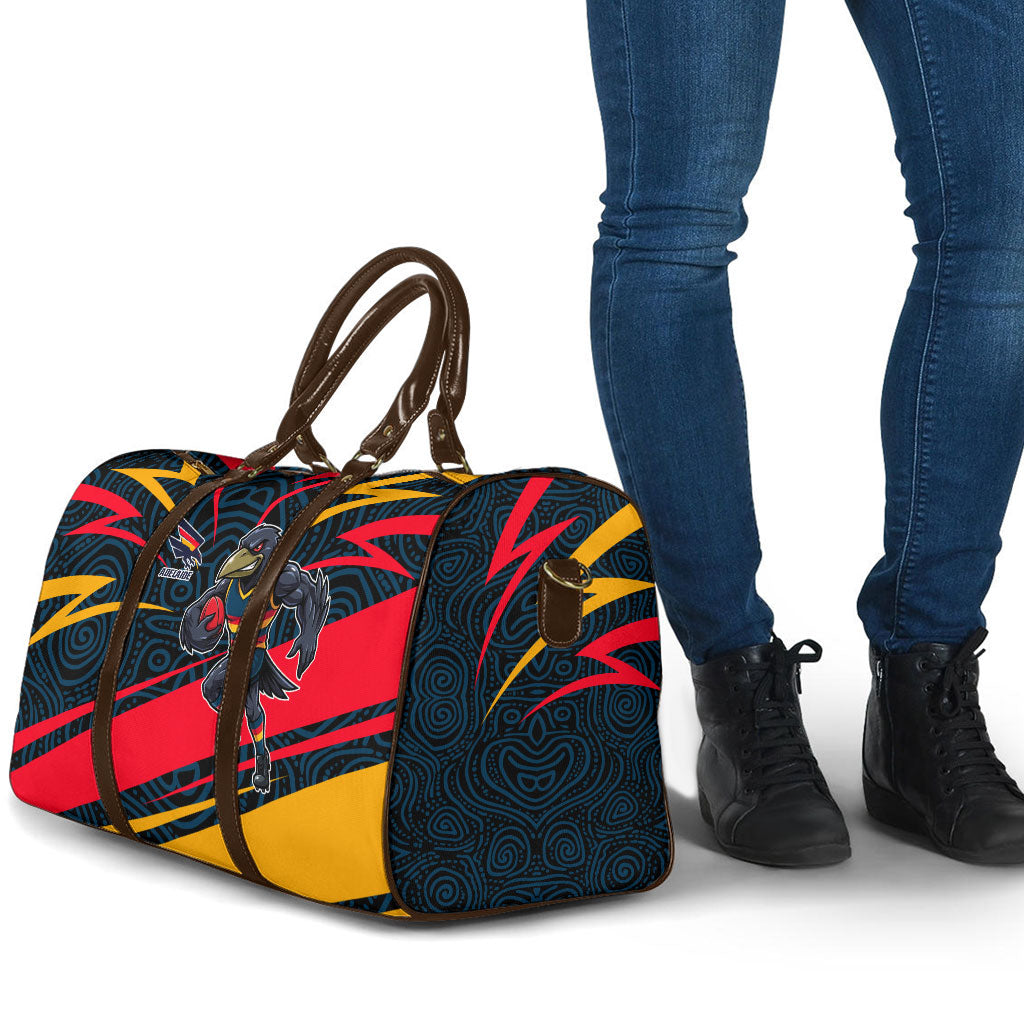 Adelaide Crows Australian Football Travel Bag Fierce Mascot Spirit With Indigenous Pattern Art