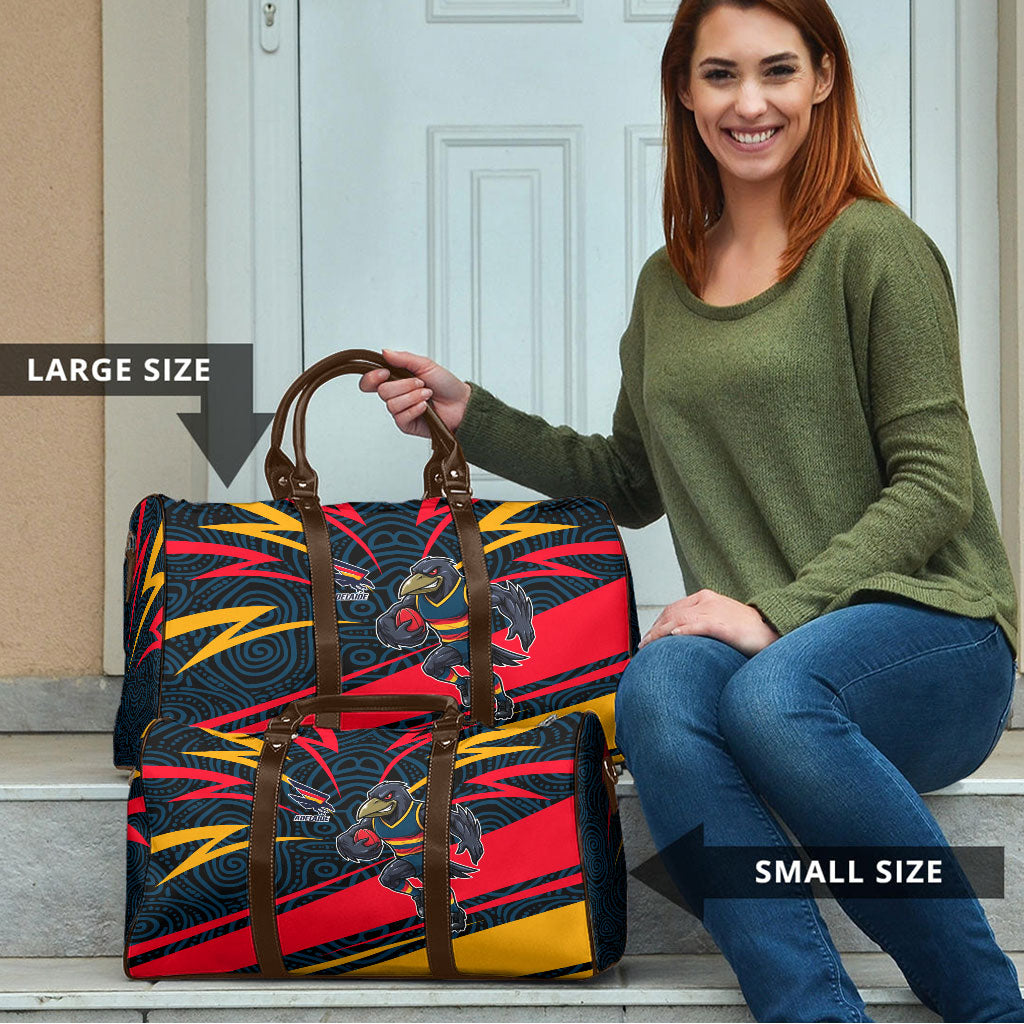 Adelaide Crows Australian Football Travel Bag Fierce Mascot Spirit With Indigenous Pattern Art