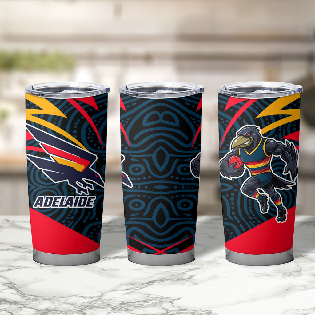 Adelaide Crows Australian Football Tumbler Cup Fierce Mascot Spirit With Indigenous Pattern Art