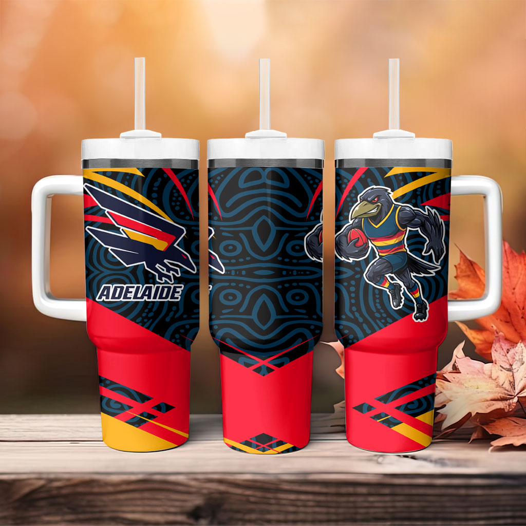Adelaide Crows Australian Football Tumbler With Handle Fierce Mascot Spirit With Indigenous Pattern Art
