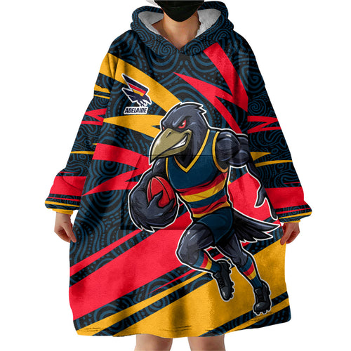 Adelaide Crows Australian Football Wearable Blanket Hoodie Fierce Mascot Spirit With Indigenous Pattern Art