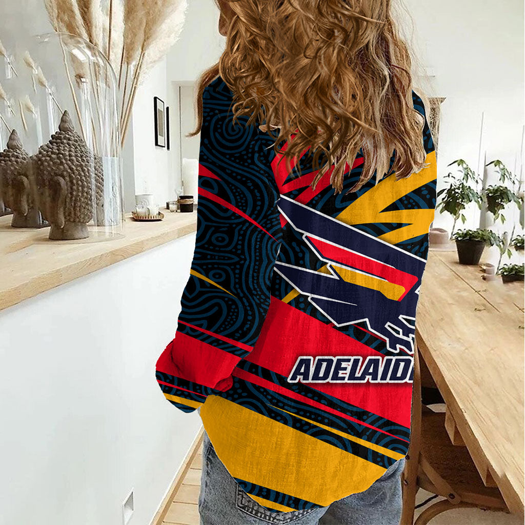Adelaide Crows Australian Football Women Casual Shirt Fierce Mascot Spirit With Indigenous Pattern Art