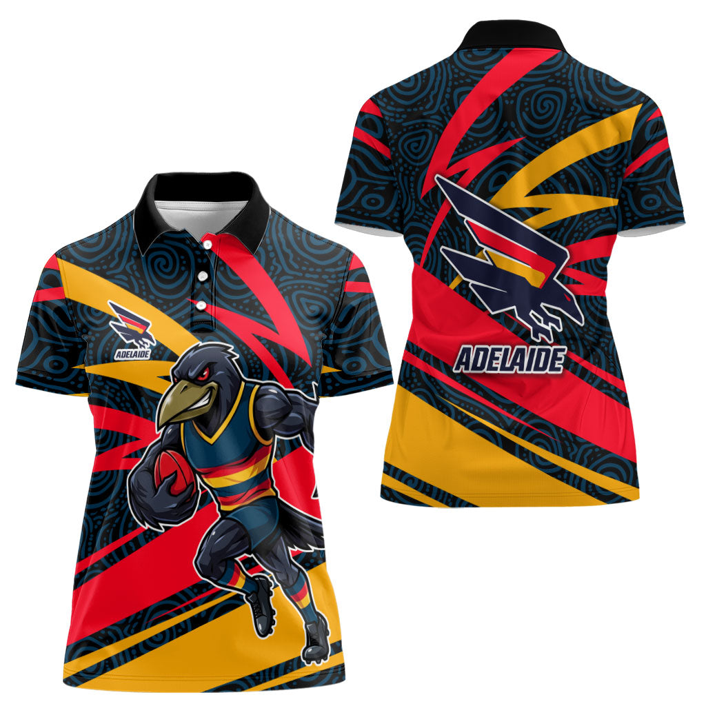 Adelaide Crows Australian Football Women Polo Shirt Fierce Mascot Spirit With Indigenous Pattern Art