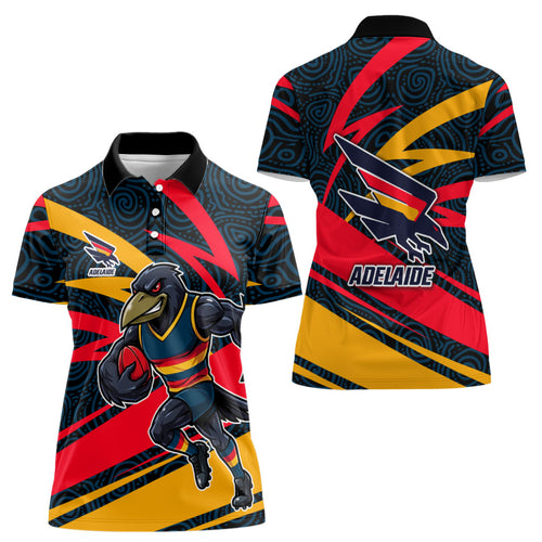 Adelaide Crows Australian Football Women Polo Shirt Fierce Mascot Spirit With Indigenous Pattern Art