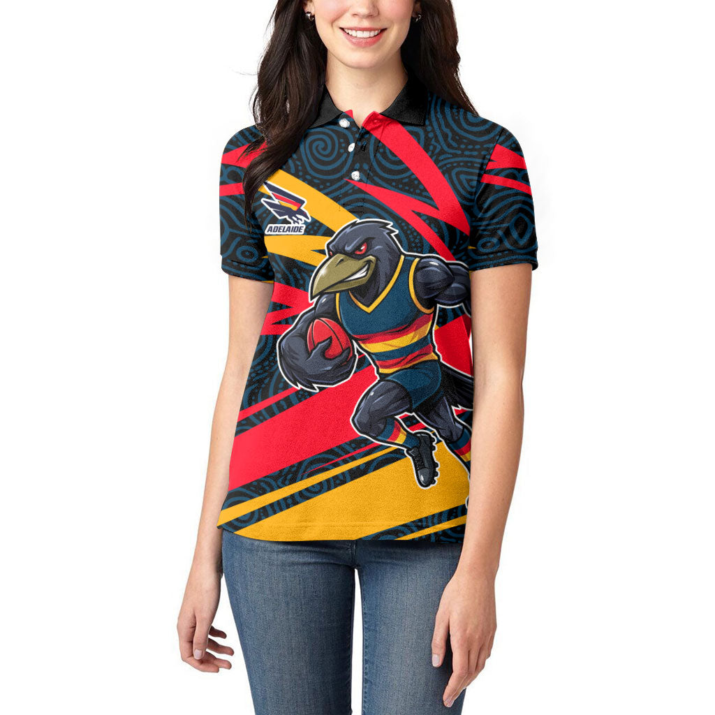 Adelaide Crows Australian Football Women Polo Shirt Fierce Mascot Spirit With Indigenous Pattern Art