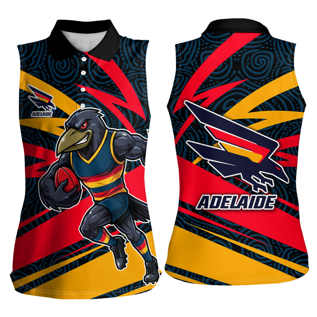 Adelaide Crows Australian Football Women Sleeveless Polo Shirt Fierce Mascot Spirit With Indigenous Pattern Art