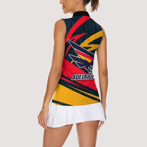 Adelaide Crows Australian Football Women Sleeveless Polo Shirt Fierce Mascot Spirit With Indigenous Pattern Art
