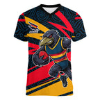 Adelaide Crows Australian Football Women V-Neck T-Shirt Fierce Mascot Spirit With Indigenous Pattern Art