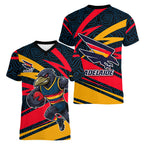 Adelaide Crows Australian Football Women V-Neck T-Shirt Fierce Mascot Spirit With Indigenous Pattern Art