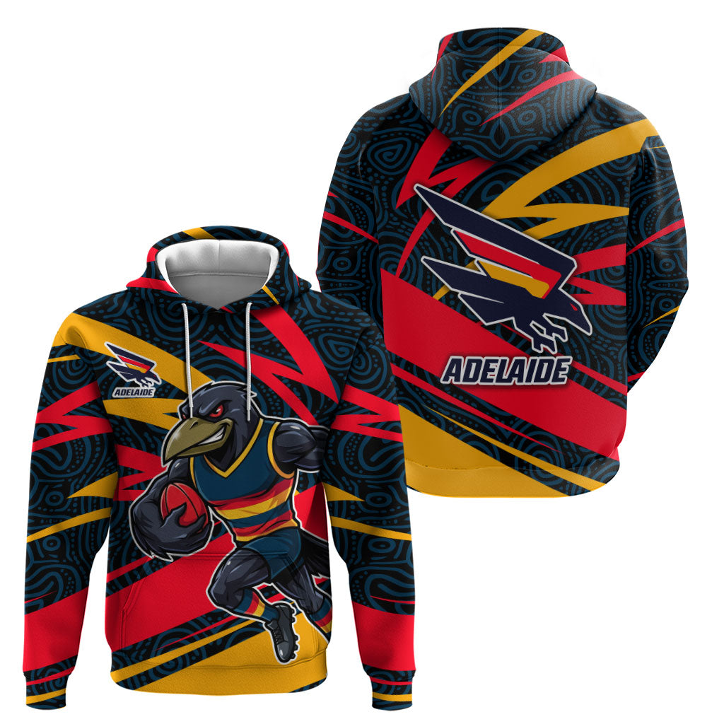 Adelaide Crows Australian Football Zip Hoodie Fierce Mascot Spirit With Indigenous Pattern Art