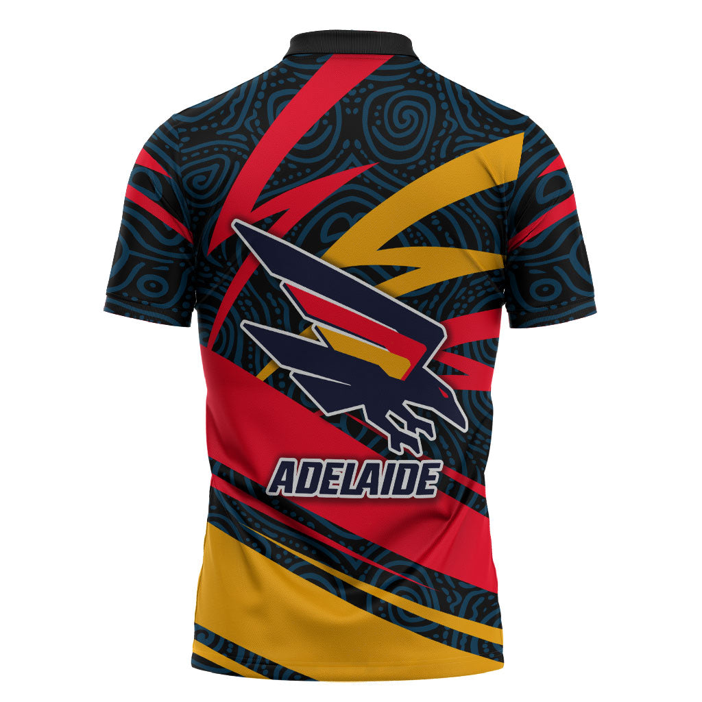 Adelaide Crows Australian Football Zipper Polo Shirt Fierce Mascot Spirit With Indigenous Pattern Art