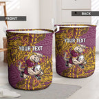 Personalised Brisbane Broncos Laundry Basket Polynesian Tribal Pattern With Rugby Horse Mascot Art
