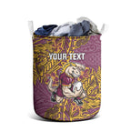 Personalised Brisbane Broncos Laundry Basket Polynesian Tribal Pattern With Rugby Horse Mascot Art