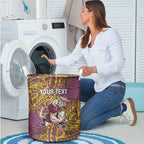 Personalised Brisbane Broncos Laundry Basket Polynesian Tribal Pattern With Rugby Horse Mascot Art