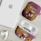Personalised Brisbane Broncos AirPods Case Polynesian Tribal Pattern With Rugby Horse Mascot Art