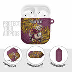 Personalised Brisbane Broncos AirPods Case Polynesian Tribal Pattern With Rugby Horse Mascot Art