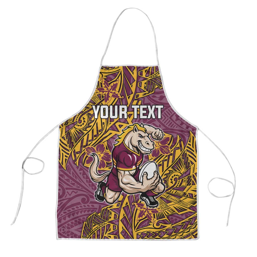 Personalised Brisbane Broncos Apron Polynesian Tribal Pattern With Rugby Horse Mascot Art
