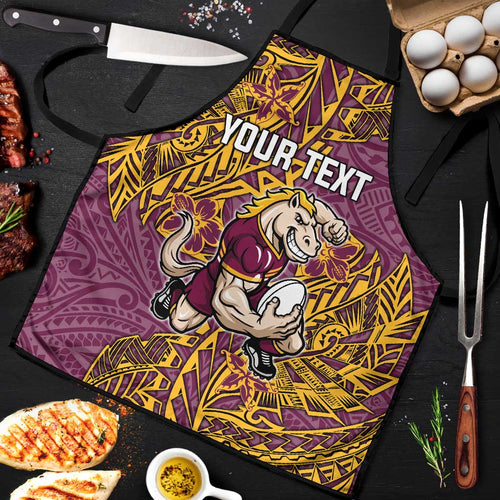 Personalised Brisbane Broncos Apron Polynesian Tribal Pattern With Rugby Horse Mascot Art