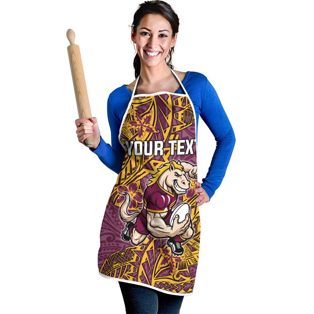 Personalised Brisbane Broncos Apron Polynesian Tribal Pattern With Rugby Horse Mascot Art