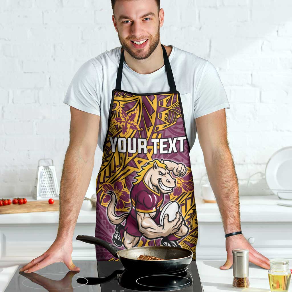 Personalised Brisbane Broncos Apron Polynesian Tribal Pattern With Rugby Horse Mascot Art