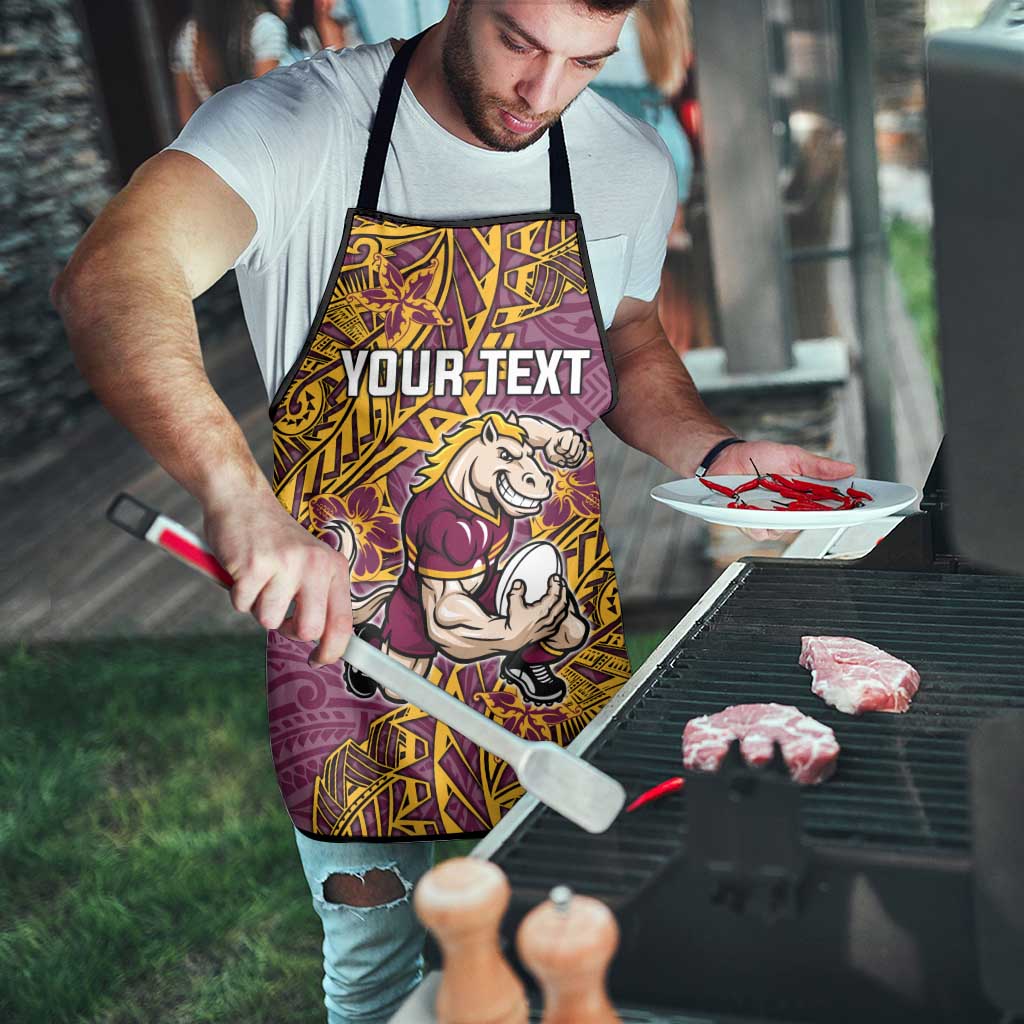 Personalised Brisbane Broncos Apron Polynesian Tribal Pattern With Rugby Horse Mascot Art