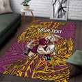 Personalised Brisbane Broncos Area Rug Polynesian Tribal Pattern With Rugby Horse Mascot Art
