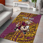 Personalised Brisbane Broncos Area Rug Polynesian Tribal Pattern With Rugby Horse Mascot Art