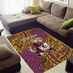 Personalised Brisbane Broncos Area Rug Polynesian Tribal Pattern With Rugby Horse Mascot Art