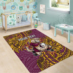 Personalised Brisbane Broncos Area Rug Polynesian Tribal Pattern With Rugby Horse Mascot Art