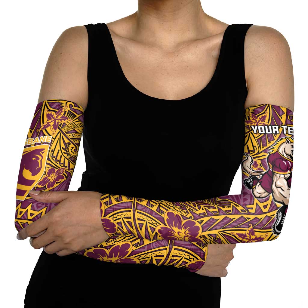 Personalised Brisbane Broncos Arm Sleeves Polynesian Tribal Pattern With Rugby Horse Mascot Art