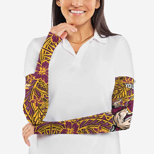 Personalised Brisbane Broncos Arm Sleeves Polynesian Tribal Pattern With Rugby Horse Mascot Art