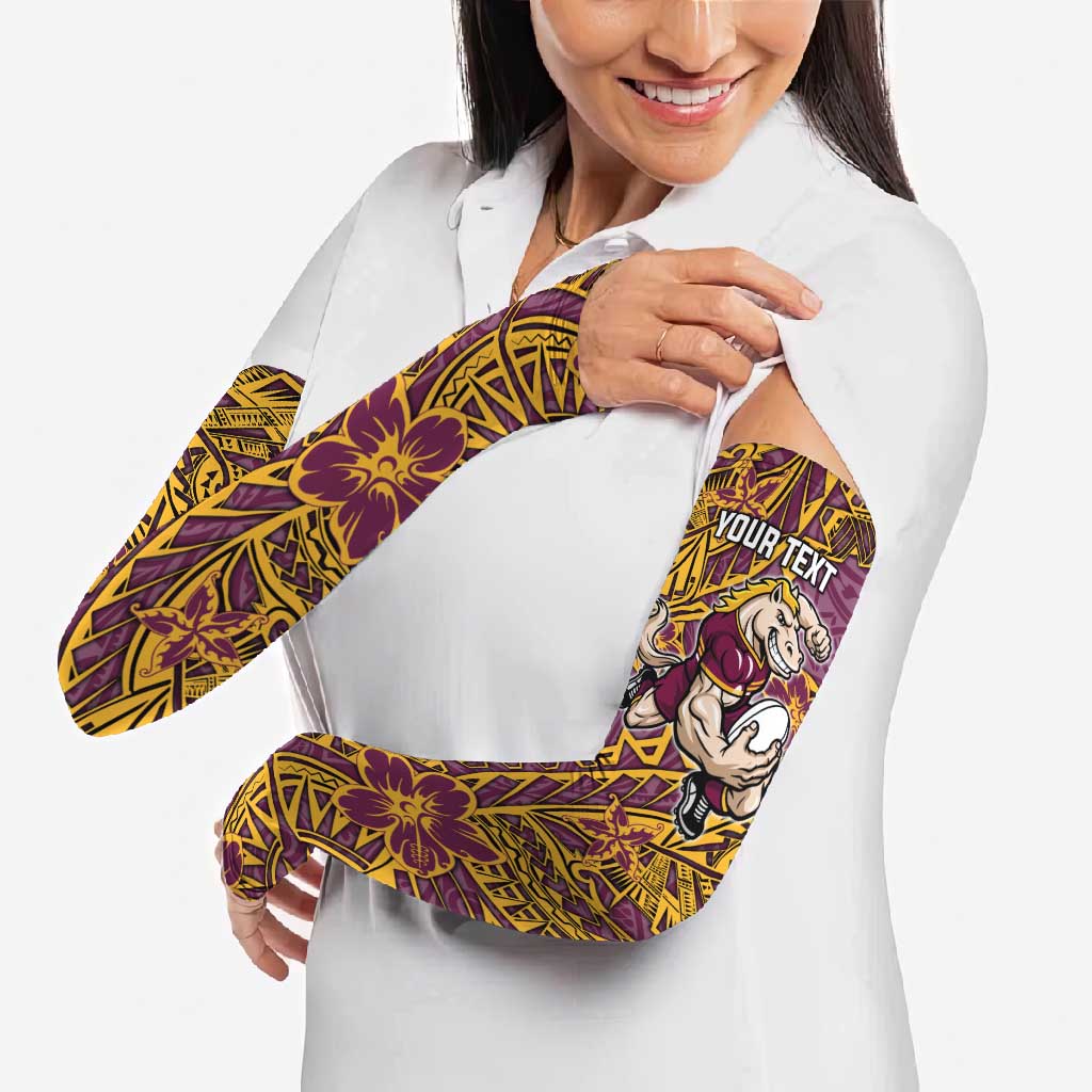 Personalised Brisbane Broncos Arm Sleeves Polynesian Tribal Pattern With Rugby Horse Mascot Art
