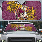 Personalised Brisbane Broncos Auto Sun Shade Polynesian Tribal Pattern With Rugby Horse Mascot Art
