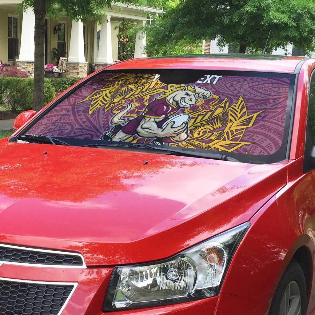 Personalised Brisbane Broncos Auto Sun Shade Polynesian Tribal Pattern With Rugby Horse Mascot Art