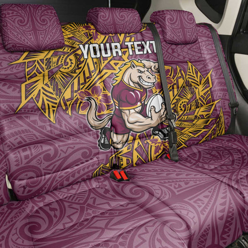 Personalised Brisbane Broncos Back Car Seat Cover Polynesian Tribal Pattern With Rugby Horse Mascot Art