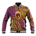 Personalised Brisbane Broncos Baseball Jacket Polynesian Tribal Pattern With Rugby Horse Mascot Art