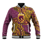 Personalised Brisbane Broncos Baseball Jacket Polynesian Tribal Pattern With Rugby Horse Mascot Art