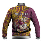 Personalised Brisbane Broncos Baseball Jacket Polynesian Tribal Pattern With Rugby Horse Mascot Art