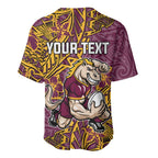 Personalised Brisbane Broncos Baseball Jersey Polynesian Tribal Pattern With Rugby Horse Mascot Art