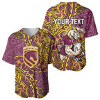 Personalised Brisbane Broncos Baseball Jersey Polynesian Tribal Pattern With Rugby Horse Mascot Art
