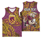 Personalised Brisbane Broncos Basketball Jersey Polynesian Tribal Pattern With Rugby Horse Mascot Art