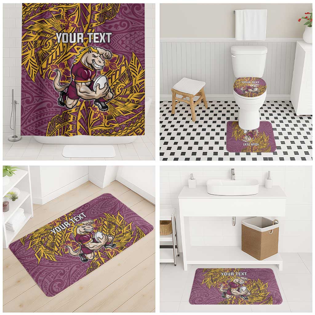 Personalised Brisbane Broncos Bathroom Set Polynesian Tribal Pattern With Rugby Horse Mascot Art